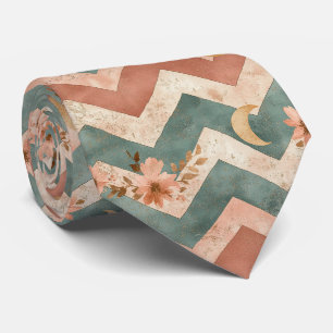 Rustic Maan Bloem Chevron Aards Patroon (5) Stropdas