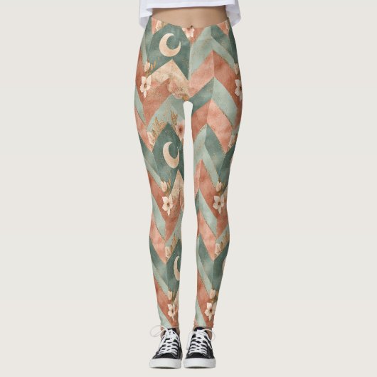 Rustic Maan Bloem Chevron Aards Patroon (6) Leggings (Voorkant)