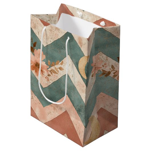 Rustic Maan Bloem Chevron Aards Patroon (6) Medium Cadeauzakje (Voorkant Gekanteld)