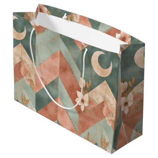 Rustic Maan Bloem Chevron Aards Patroon (7) Groot Cadeauzakje (Achterkant Gekanteld)