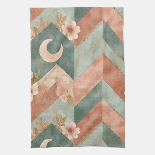 Rustic Maan Bloem Chevron Aards Patroon (7) Theedoek (Verticaal)