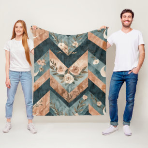 Rustic Maan Bloem Chevron Aards Patroon (8) Fleece Deken