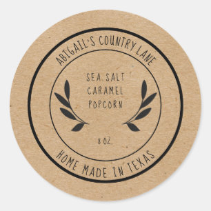 Rustic Made in Texas Zeezout Caramel Voedsetiket Ronde Sticker