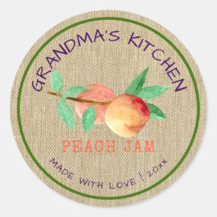 Rustic Made with Love Burlap Peach Jam Ronde Sticker