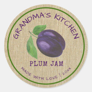 Rustic Made with Love Burlap Plum Jam Ronde Sticker