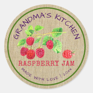 Rustic Made with Love Burlap Raspberry Jam Ronde Sticker