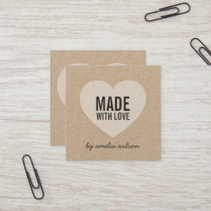 Rustic Made with Love Heart Kraft Social Media Vierkante Visitekaartje