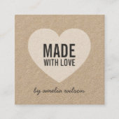 Rustic Made with Love Heart Kraft Social Media Vierkante Visitekaartje (Voorkant)