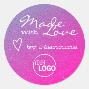 Rustic Made with Love Heart Symbol Girly Pink Cool Ronde Sticker
