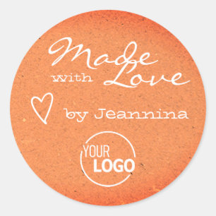 Rustic Made with Love Heart Symbol Oranje Peach Ronde Sticker
