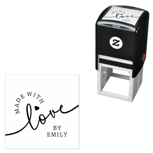Rustic Made with Love Script Heart Handmade Zelfinktende Stempel (In situ)