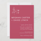 Rustic Magenta Botanical Monogram Weddenschap Kaart (Voorkant)