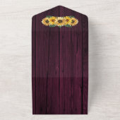 Rustic Magenta Sunflower Wedding All In One Uitnodiging (Buitenkant)