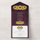 Rustic Magenta Sunflower Wedding All In One Uitnodiging (Binnen)
