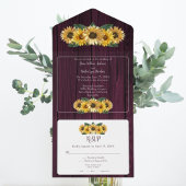 Rustic Magenta Sunflower Wedding All In One Uitnodiging