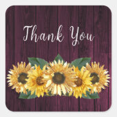 Rustic Magenta Sunflower Wedding Bedankt Vierkante Sticker (Voorkant)