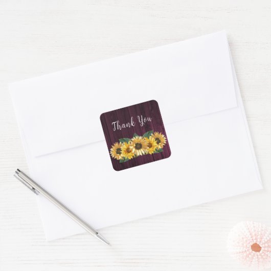 Rustic Magenta Sunflower Wedding Bedankt Vierkante Sticker (Envelop)