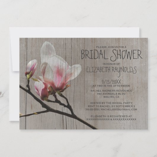 Rustic Magnolia Branch Bridal Shower Invitations Kaart (Voorkant)