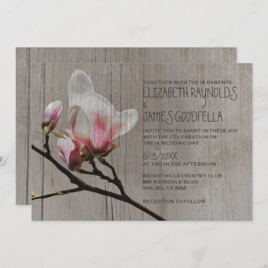 Rustic Magnolia Branch Wedding Invitations Kaart (Voorkant / Achterkant)