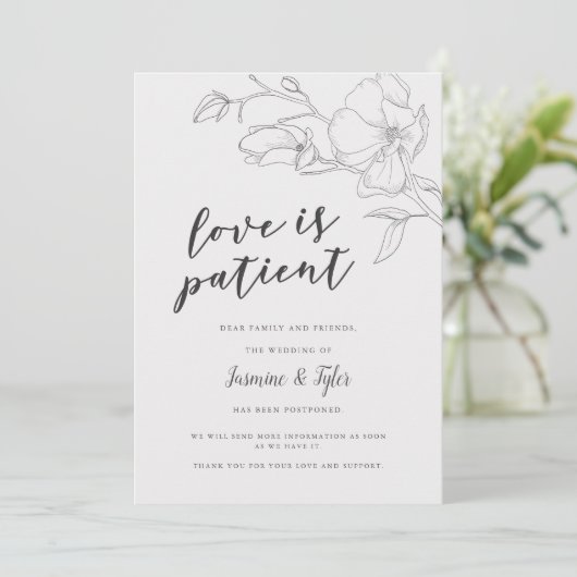 Rustic Magnolia Flowers Wedding Uitstel Aankondiging (Staand voorkant)