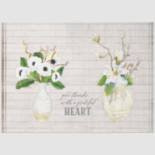 Rustic Magnolia White Floral Farmhouse Leaf Wood Tissuepapier