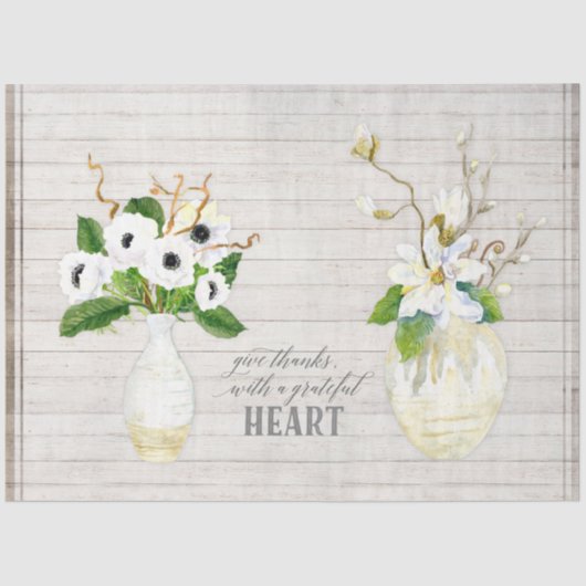 Rustic Magnolia White Floral Farmhouse Leaf Wood Tissuepapier (Voorkant)