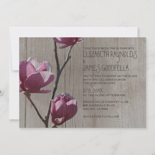 Rustic Magnolias Wedding Invitations Kaart (Voorkant)