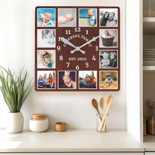 Rustic Mahogany Wood Farmhouse 12 Foto Collage Vierkante Klok