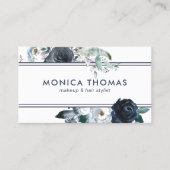 Rustic Makeup Artist Hair Stylist Blue Floral Visitekaartje (Voorkant)