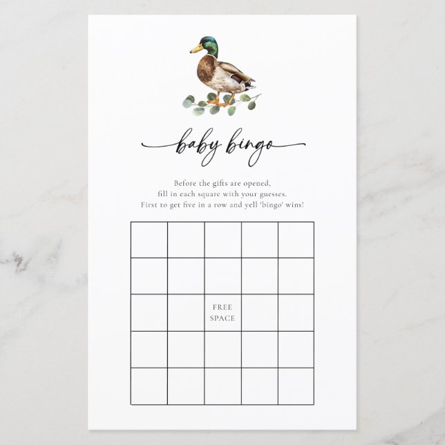 Rustic Mallard Duck Baby shower Bingo Game Kaart (Voorkant)