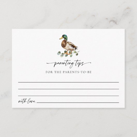 Rustic Mallard Duck Ouderschap Tips Informatiekaartje (Voorkant)