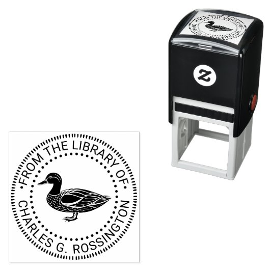 Rustic Mallard Duck Standing Library Book Name Zelfinktende Stempel (In situ)