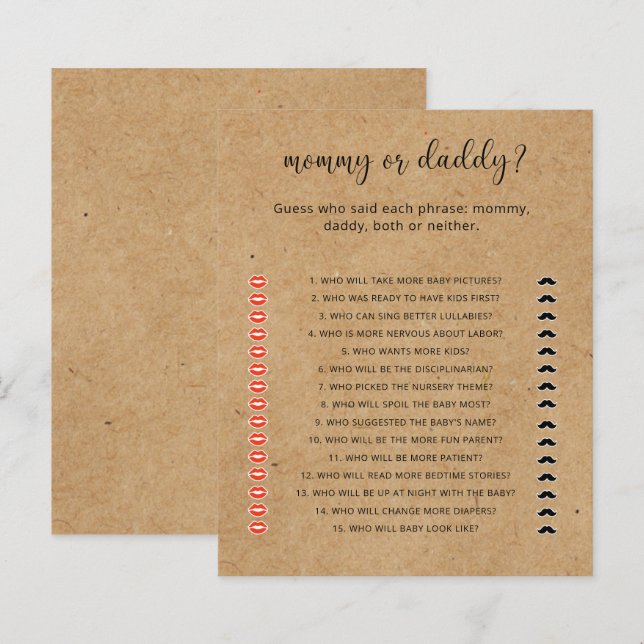 Rustic - mama of papa baby shower spel (Voorkant / Achterkant)