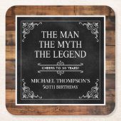Rustic Man Myth Legend 50th Birthday Black Kartonnen Onderzetters (Voorkant)