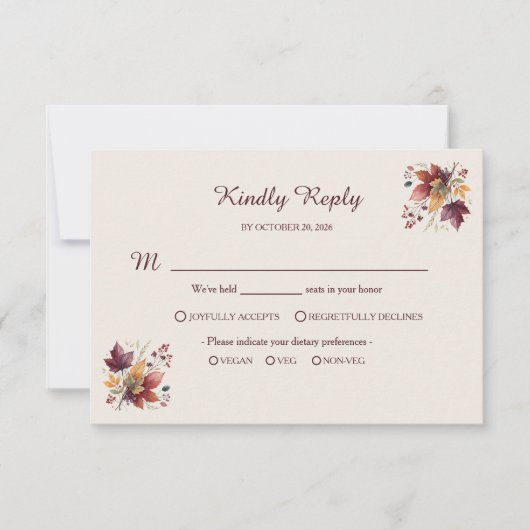 Rustic Maple Leaf Fall Wedding RSVP Card Kaartje (Voorkant)