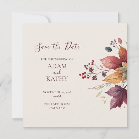 Rustic Maple Leaf Fall Wedding Save the Date Card (Voorkant)