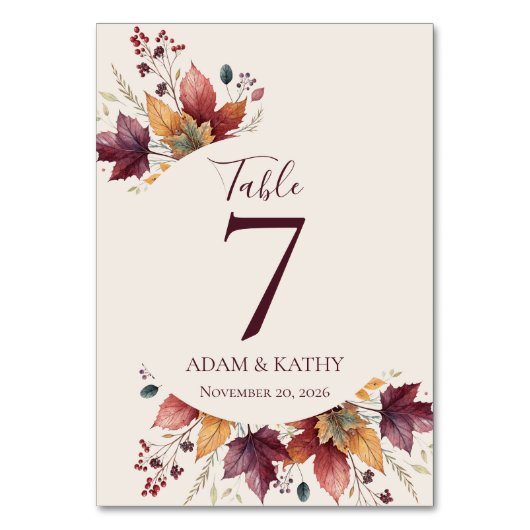 Rustic Maple Leaf Fall Wedding Table Numbers Kaart (Voorkant)