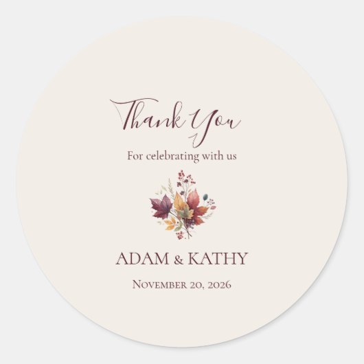 Rustic Maple Leaf Fall Wedding Thank You Sticker (Voorkant)