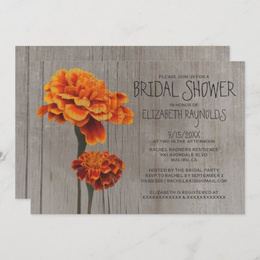Rustic Marigolds Bridal Shower Invitations Kaart (Voorkant / Achterkant)
