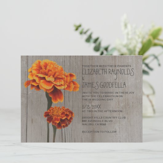 Rustic Marigolds Wedding Invitations Kaart (Staand voorkant)