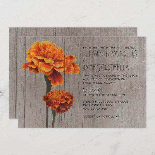 Rustic Marigolds Wedding Invitations Kaart (Voorkant / Achterkant)