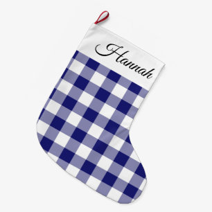 Rustic marineblauw geruit grote kerstsok