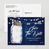 Rustic marineblauwe glazen pot trouw save the date aankondigingskaart (Voorkant / Achterkant)
