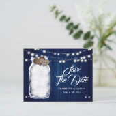 Rustic marineblauwe glazen pot trouw save the date aankondigingskaart (Staand voorkant)