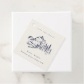 Rustic marinepine Bossen Mountain Sketch Wedding Bedankjes Labels (In situ)