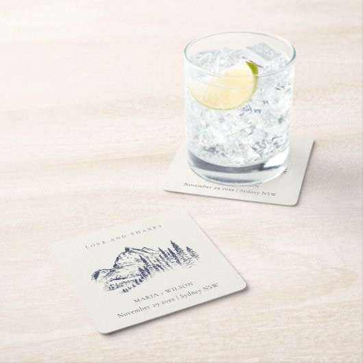 Rustic marinepine Bossen Mountain Sketch Wedding Kartonnen Onderzetters (Insitu)