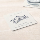 Rustic marinepine Bossen Mountain Sketch Wedding Kartonnen Onderzetters (Schuin)