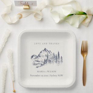 Rustic marinepine Bossen Mountain Sketch Wedding Papieren Bordje