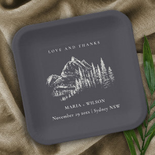 Rustic marinepine Bossen Mountain Sketch Wedding Papieren Bordje