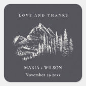 Rustic marinepine Bossen Mountain Sketch Wedding Vierkante Sticker (Voorkant)
